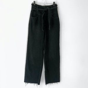 Topshop Moto Belted Ultra High Waist Flare Wide Leg Cutoff Jeans Sz 28